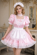 Robe de soubrette satinée rose pâle avec tablier et coiffe verrouillable – Sur mesure G3739