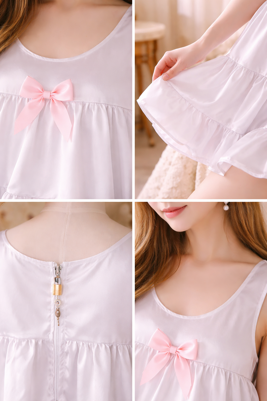 White Satin Sissy Maid Dress Custom Made G3772