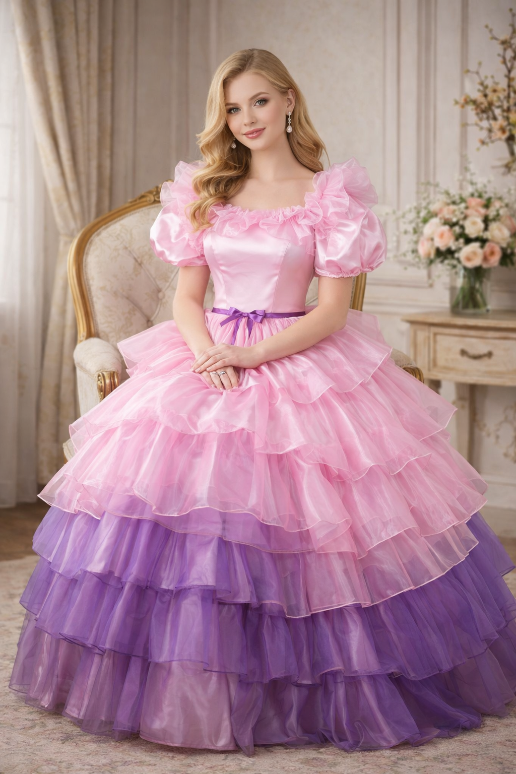 Robe de soubrette de sissy en satin rose layette et organza, verrouillable – Sur mesure G3802