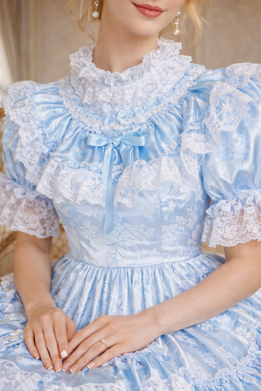 Baby Blue Satin Sissy Maid Dress – Lockable Ruffle Lace Dress, Custom Made G3838