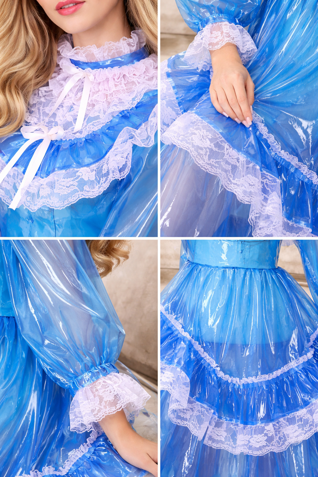 Robe longue de soubrette en PVC transparent bleu, verrouillable – Sur mesure G3850