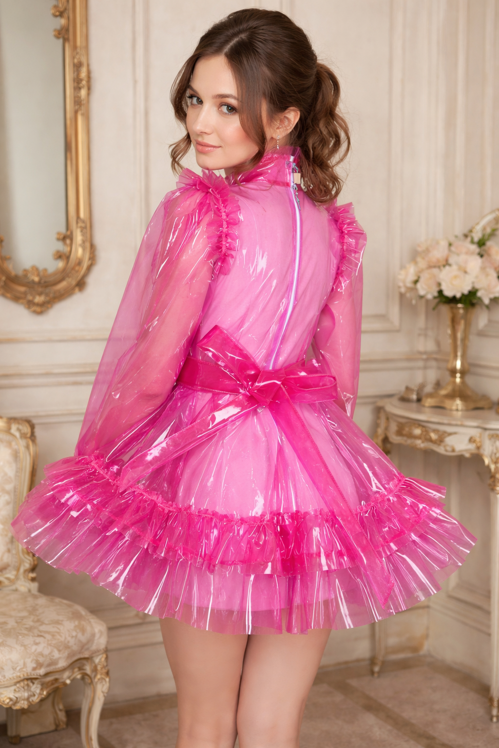 Hot Pink Clear PVC Sissy Maid Dress Lockable – Custom Made G3852