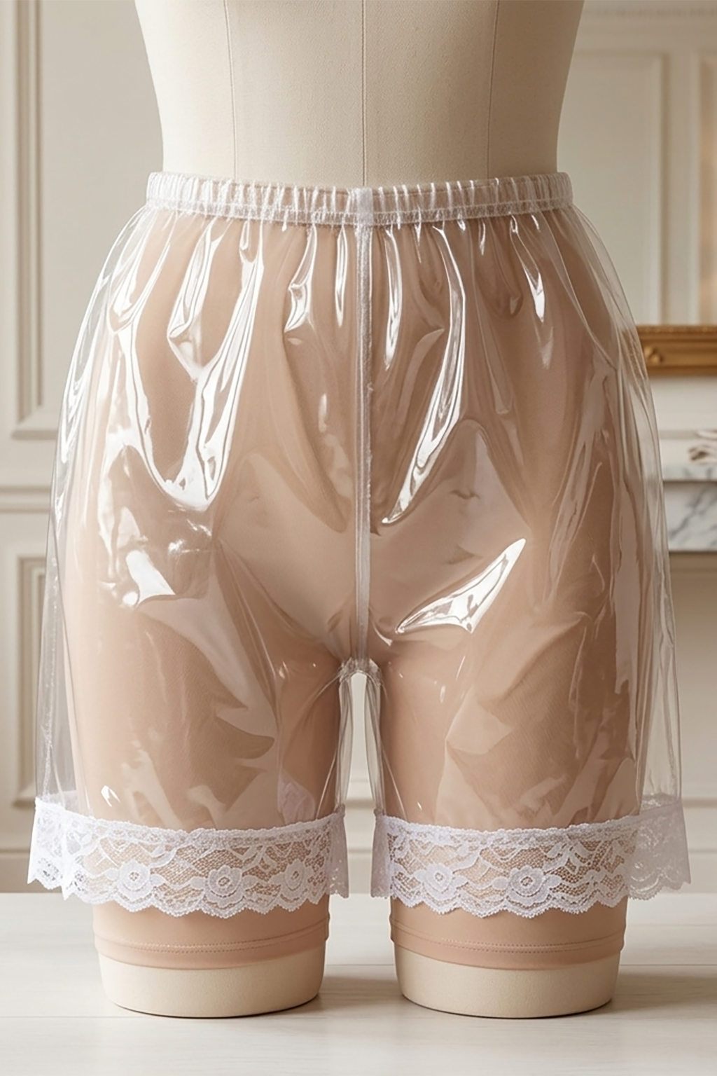 White Clear PVC Sissy Maid Bloomers Panties – Custom Made G3855