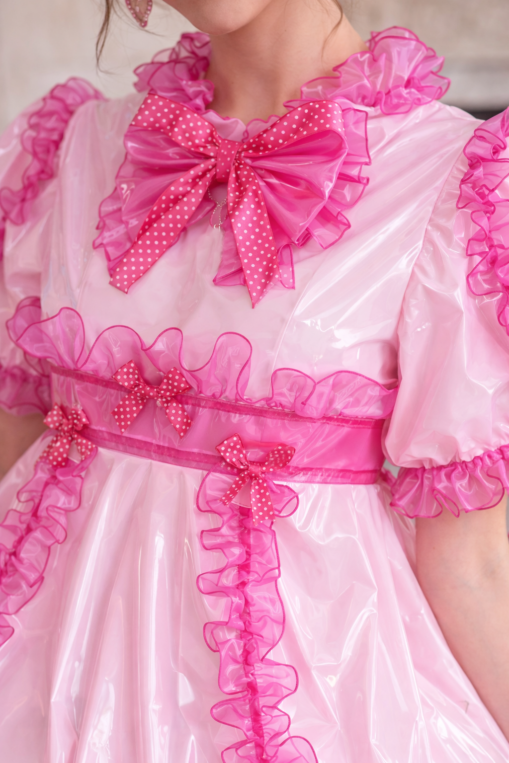 Baby Pink PVC Sissy Maid Dress Lockable – Custom Made G3873