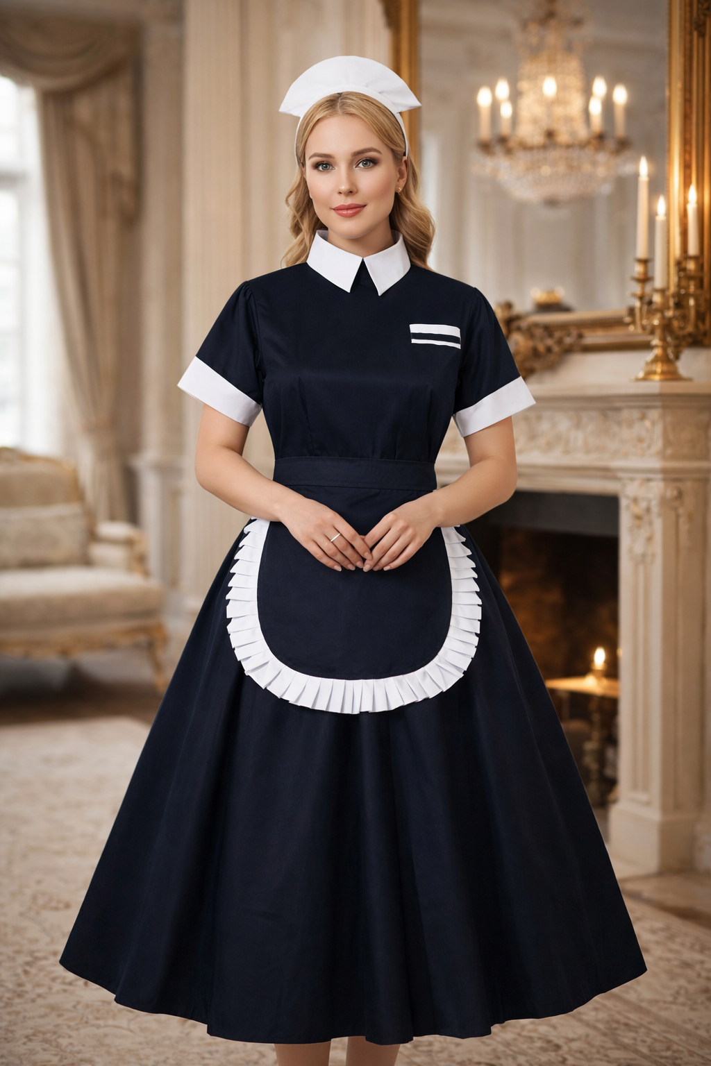 Black Cotton Sissy Maid Dress Set with Apron & Headpiece Lockable – Custom Made G3894