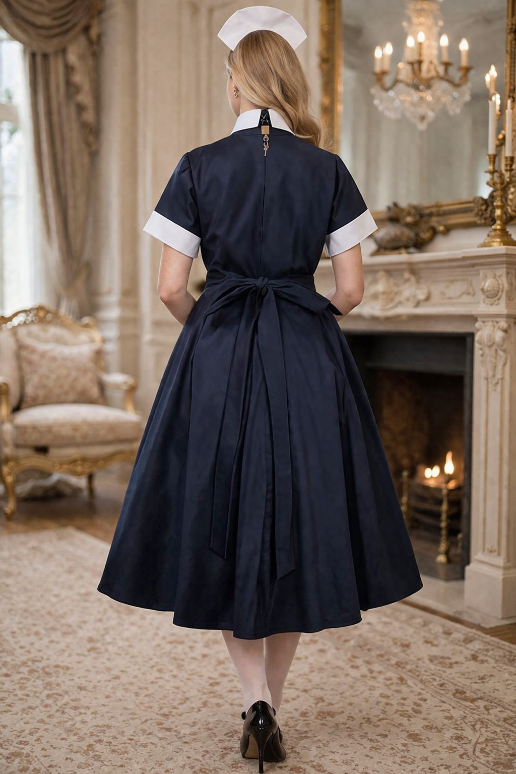 Black Cotton Sissy Maid Dress Set with Apron & Headpiece Lockable – Custom Made G3894