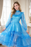 Blaues, durchsichtiges PVC-Mädchenkleid mit abschließbarem Verschluss – Maßanfertigung G3917