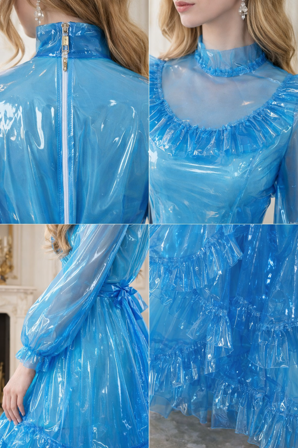 Blue Clear PVC Sissy Maid Dress with Lockable Design – Custom Made G3917