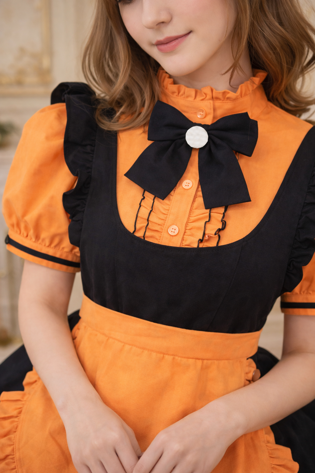 Yellow Cotton Sissy Maid Dress with Lockable Apron & Headpiece – Custom Made G3924