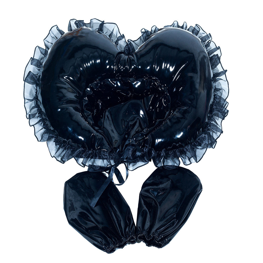 Black Thin PVC Sissy Maid Outfit Set – Lockable Zipper Bodysuit with Hood, Gloves and Belt G4011