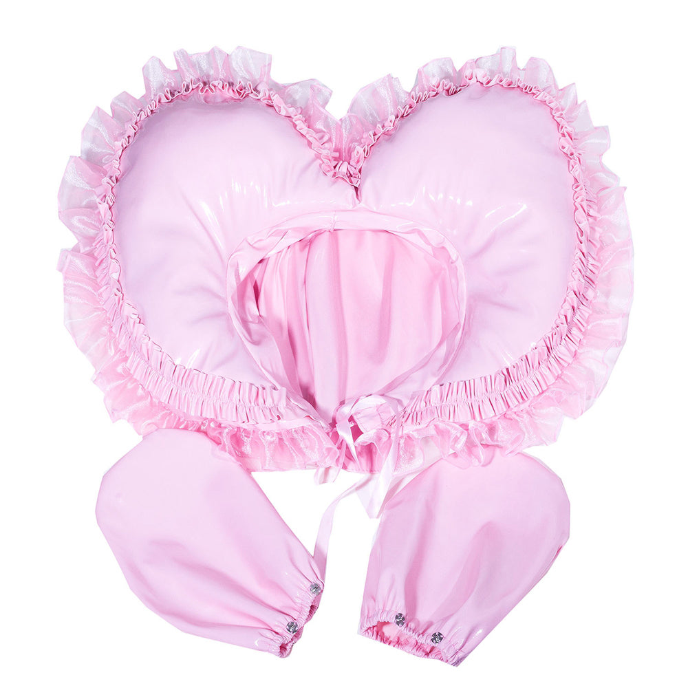 Baby Pink Thin PVC Sissy Outfit Set – Lockable Zipper Bodysuit with Hood, Gloves and Belt G4012