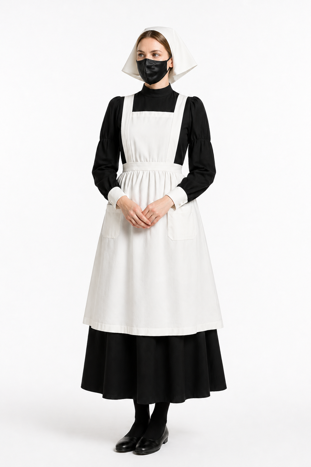Black Cotton Sissy Maid Dress Set – Classic Maid Outfit with Apron & Headpiece G4094