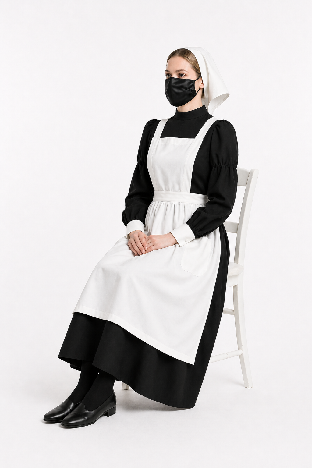 Black Cotton Sissy Maid Dress Set – Classic Maid Outfit with Apron & Headpiece G4094