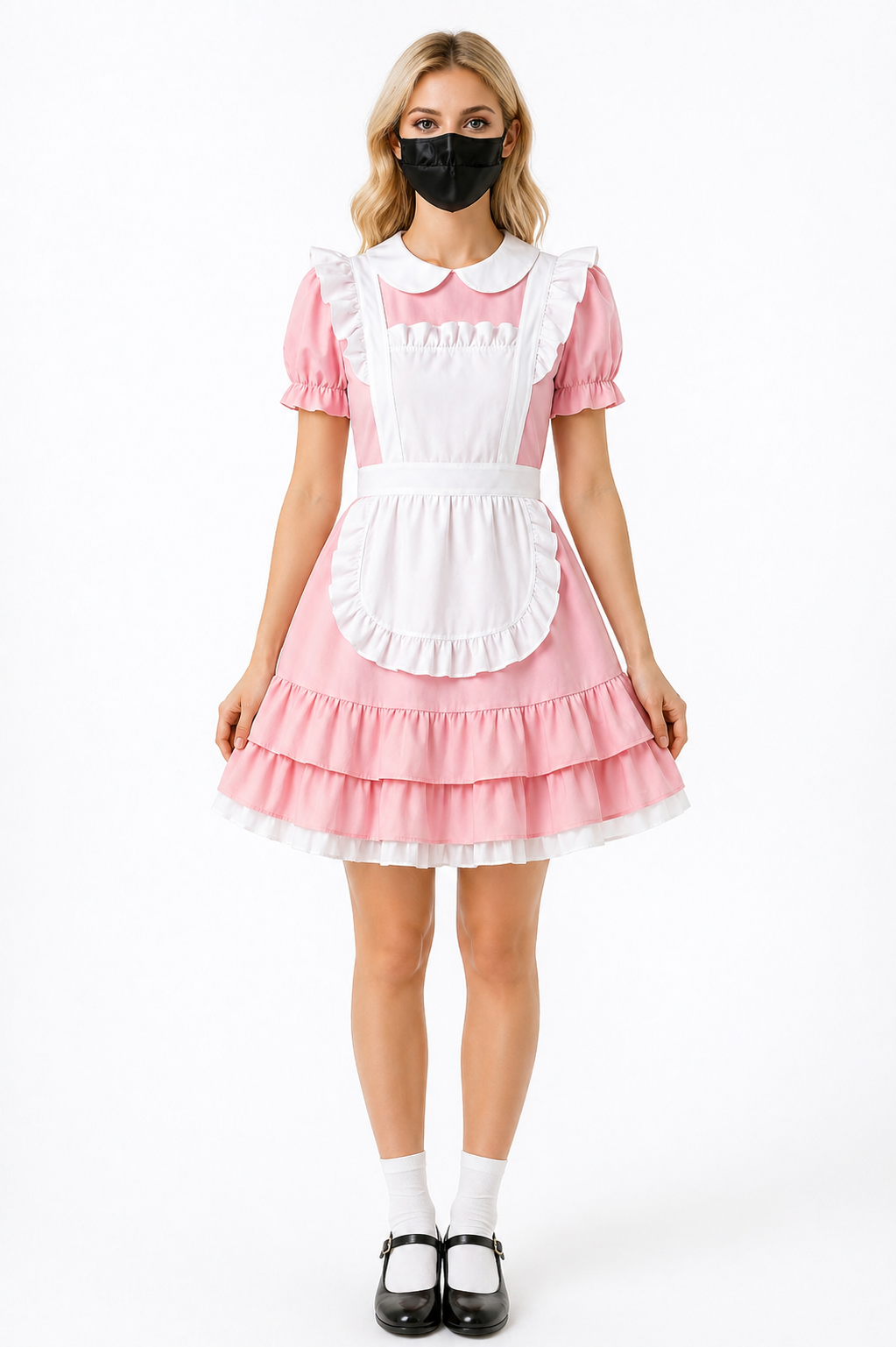 Baby Pink Cotton Sissy Maid Dress Set – Cute Maid Outfit with Apron & Headpiece G4095