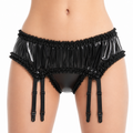 Culotte porte-jarretelles en PVC fin noir pour sissy – Lingerie brillante à volants avec jarretières ajustables G4102