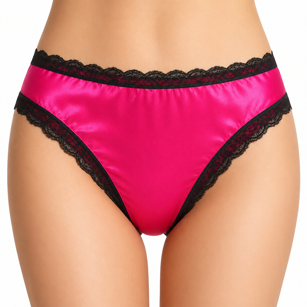 Culotte en satin rose fuchsia avec bordure en dentelle – Sous-vêtements en satin doux et brillant G4114