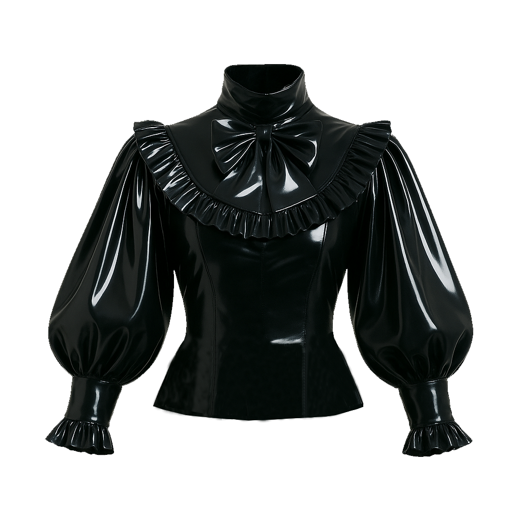 Ensemble blouse et jupe de soubrette en PVC fin noir – Fermeture éclair au dos verrouillable, style gothique, deux pièces G4120