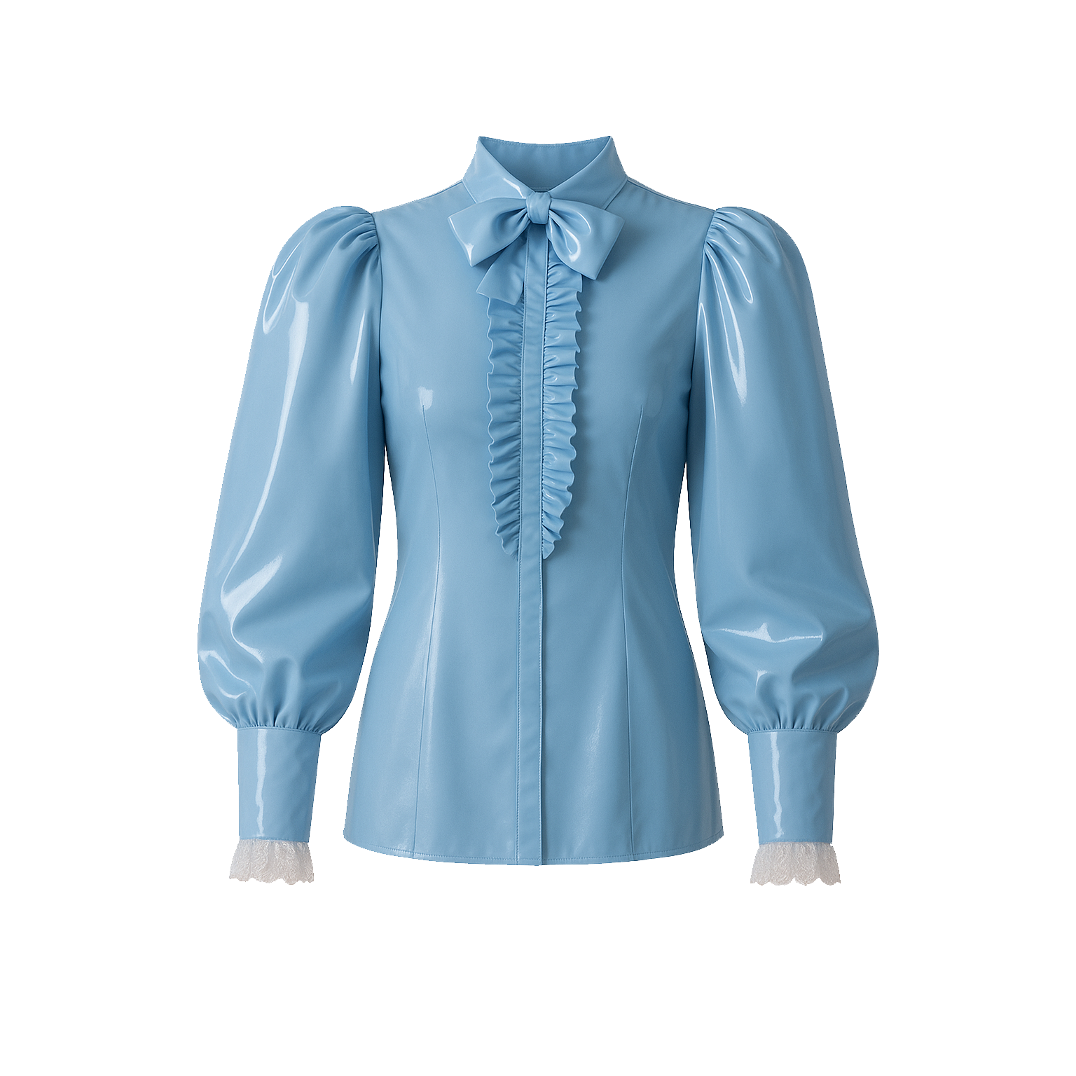 Baby Blue Thin PVC Sissy Maid Blouse & Skirt Set – Lockable Back Zipper Two-Piece Outfit G4121