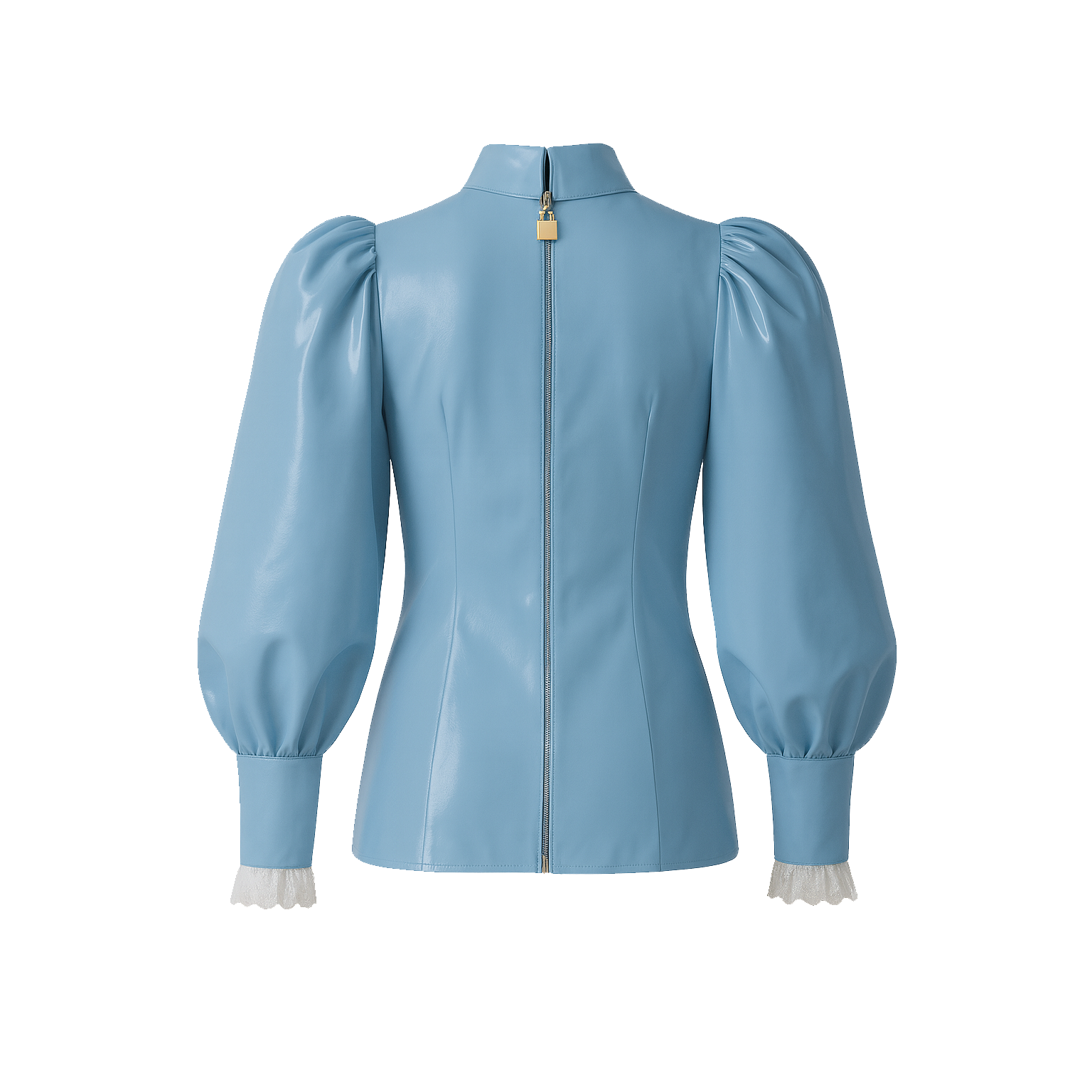 Baby Blue Thin PVC Sissy Maid Blouse & Skirt Set – Lockable Back Zipper Two-Piece Outfit G4121